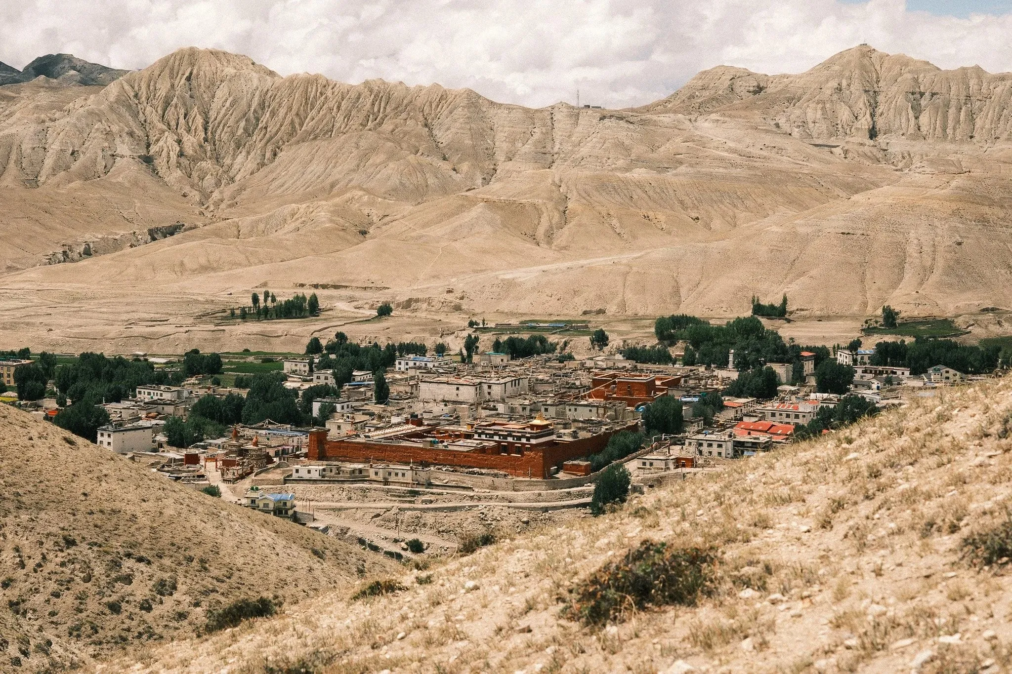 A landscape photo of Lo Manthang from the hillside
