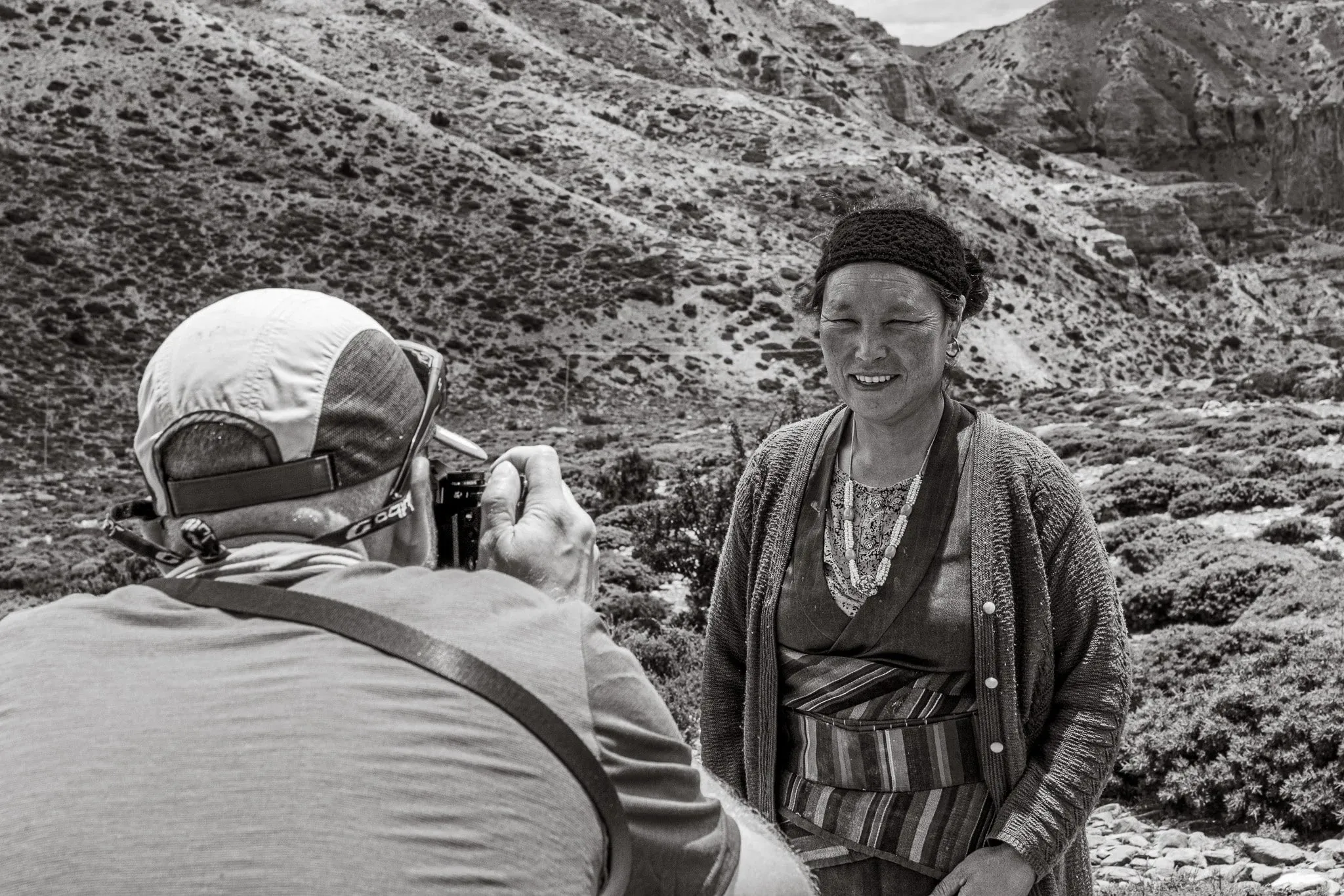 Behind the scenes photo of an environmental portrait in Upper Mustang