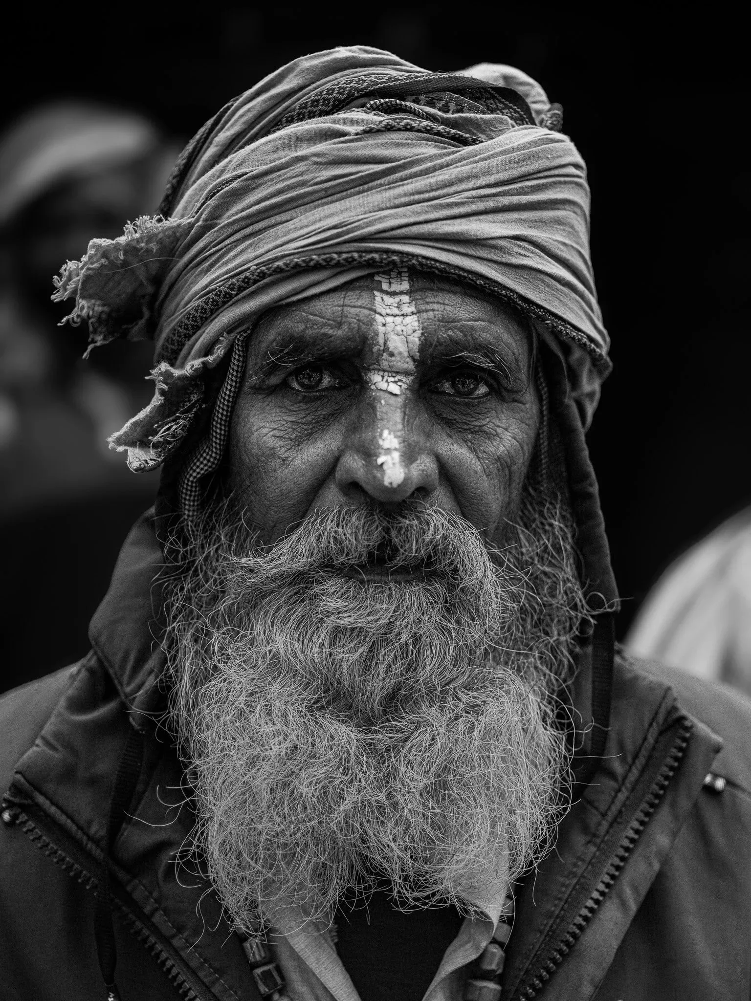 Black and white portrait of a Sadhu in Muktinath, Nepal