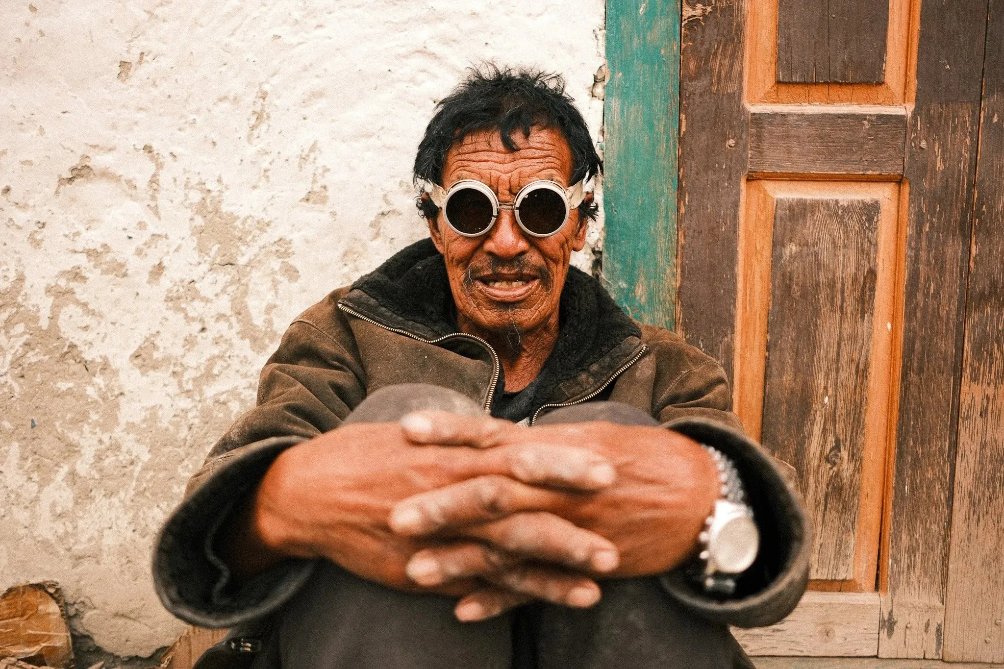 Photo of a man wearing goggles in Lo Manthang, Upper Mustang, Nepal