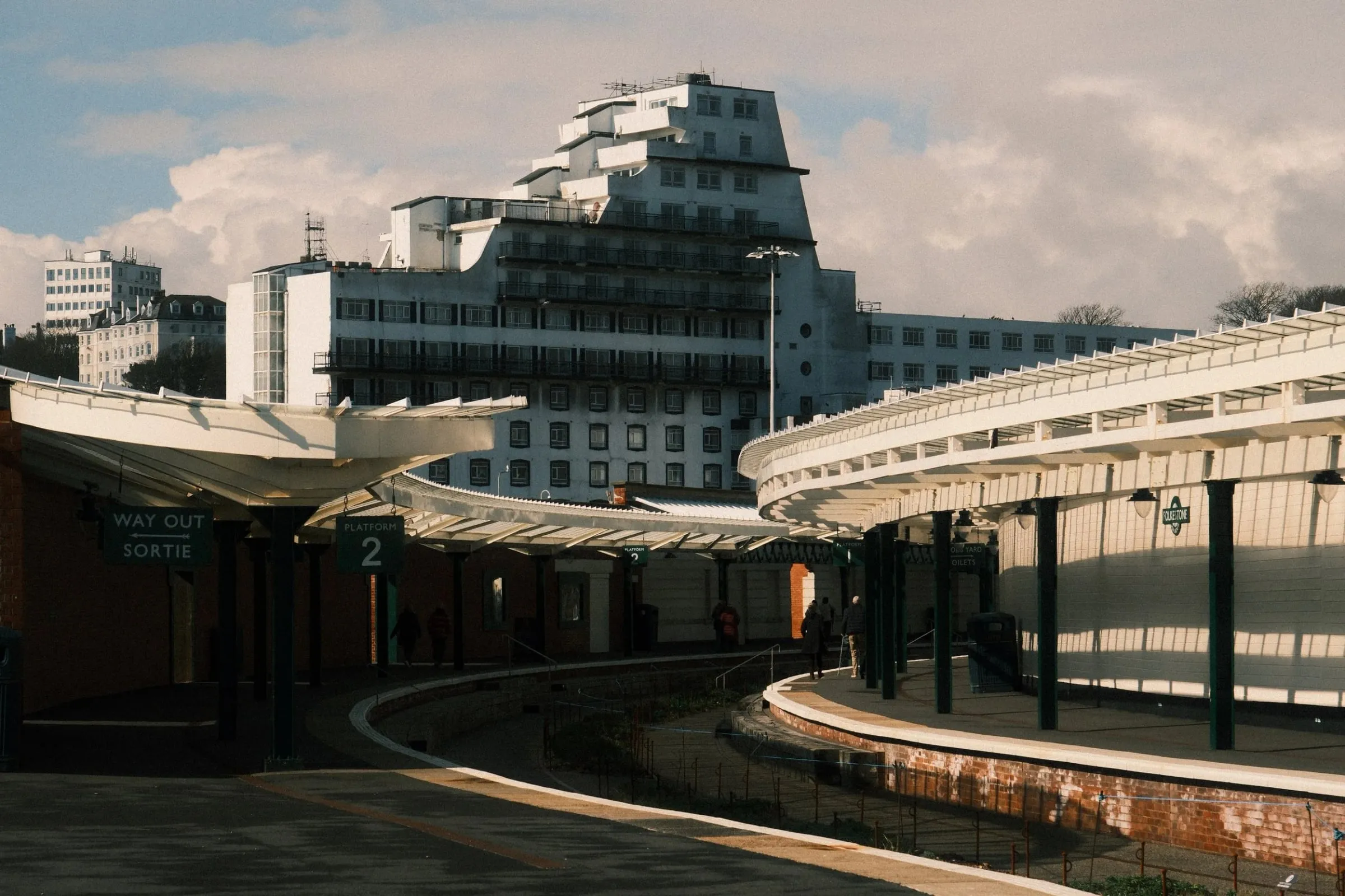 The curved lines of the winding train platform offer great photo compositions.