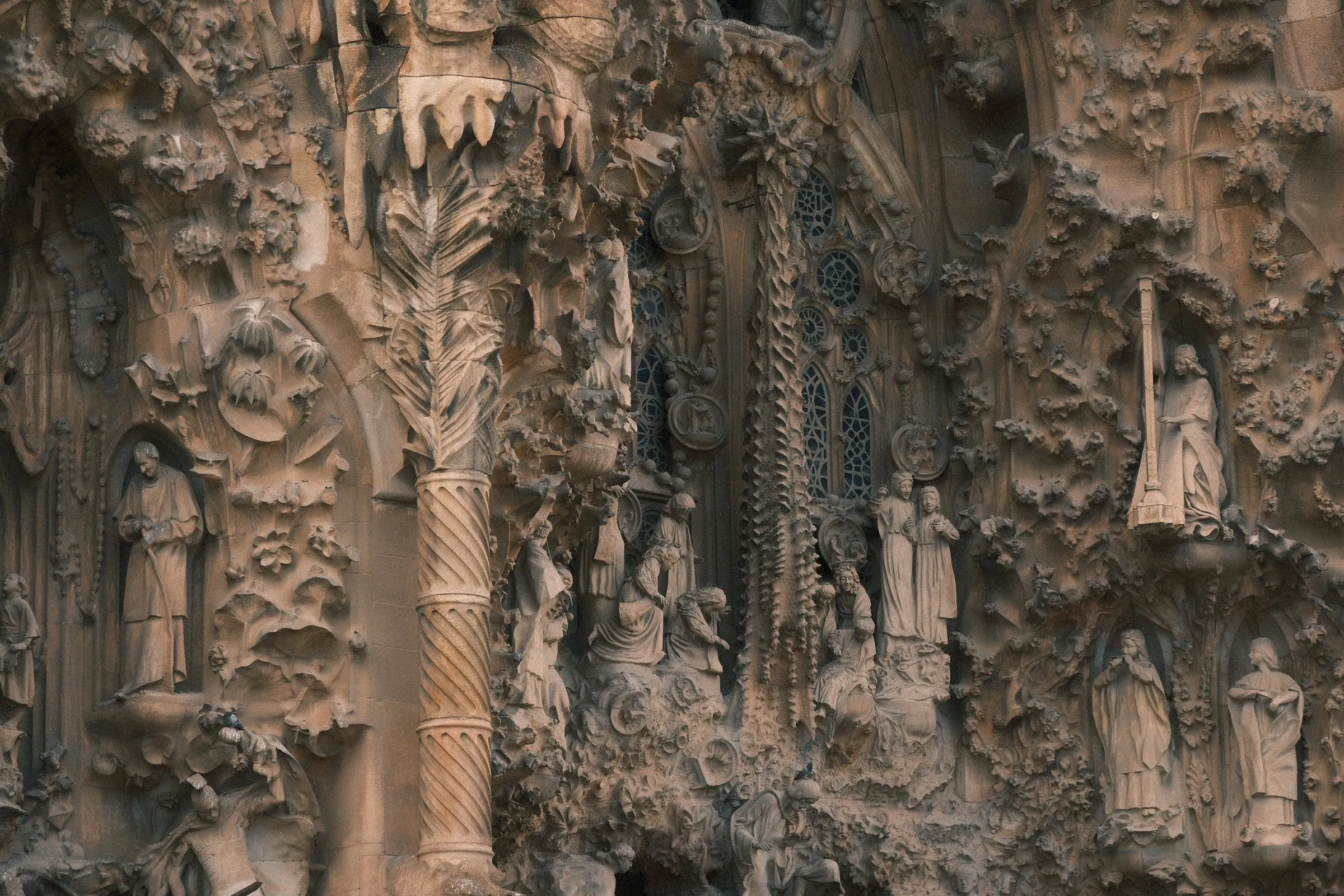 The intricate details of the front façade of Sagrada Família